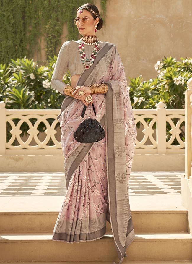 Silk Light Peach Traditional Wear Printed Saree